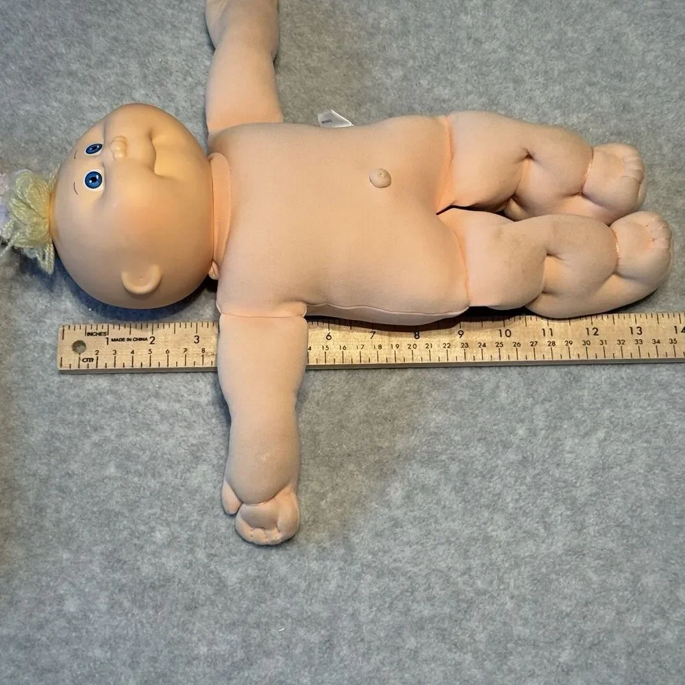 1982 Coleco Cabbage Patch Kids Doll Blonde Tuft Hair Blue Eyes w/ Pink Outfit